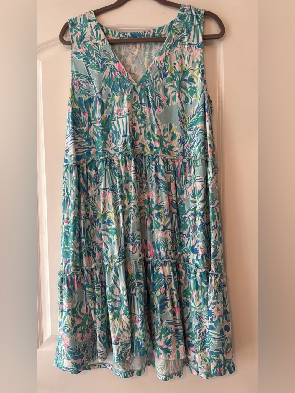 Women’s Tiered Floral Midi Dress in Aqua Multi